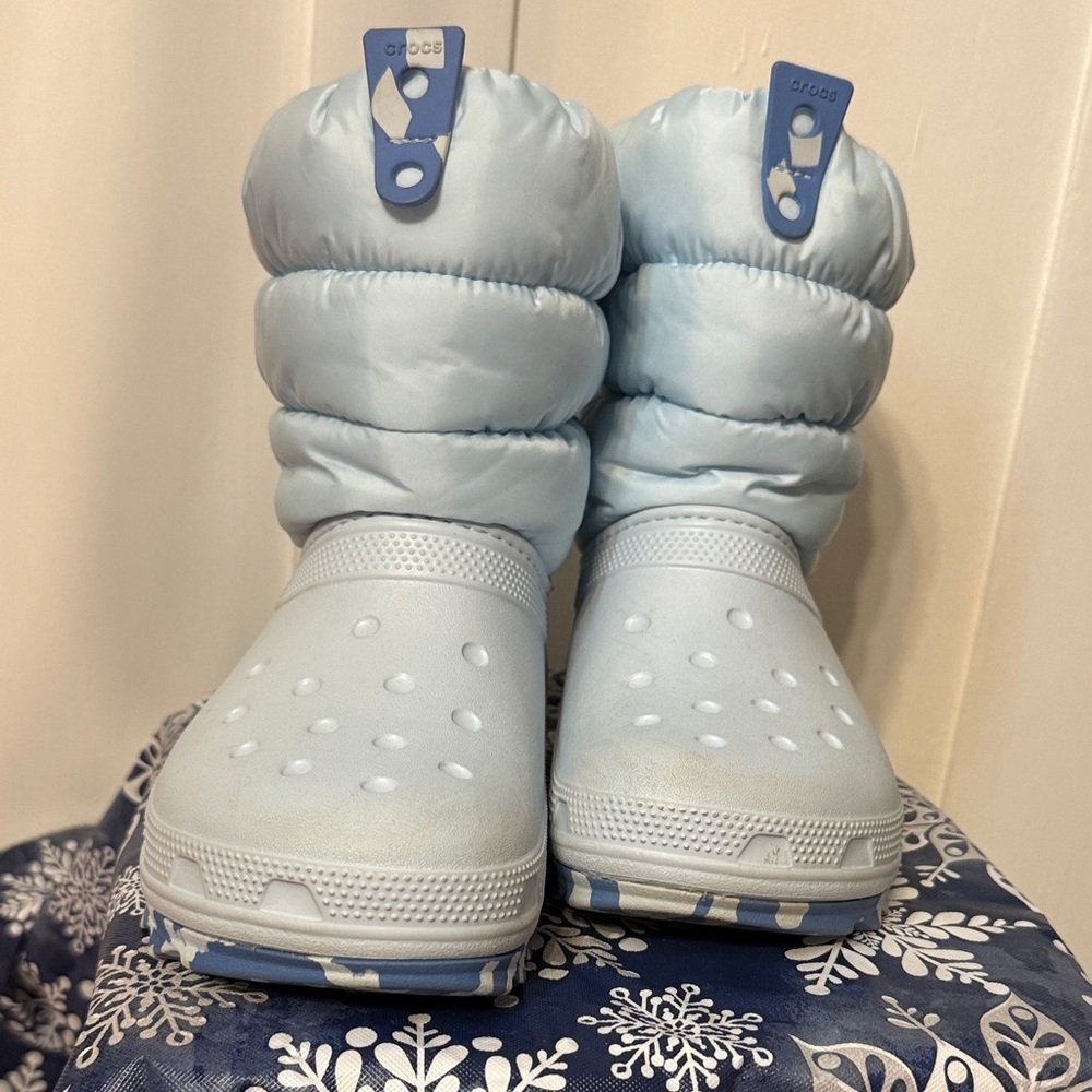 CROCS Light Blue Puffy Winter Boots